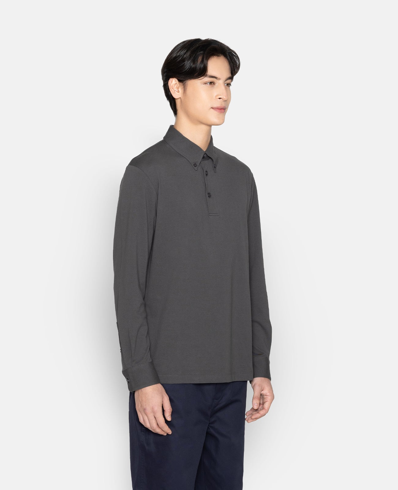 Pique Buttoned Collar Long Sleeve Polo