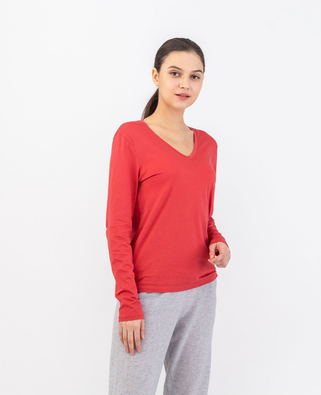 Organic Pima Cotton Long Sleeve V Neck Tee